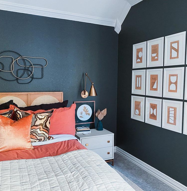 Dark grey bedroom interior Sherwin Williams review