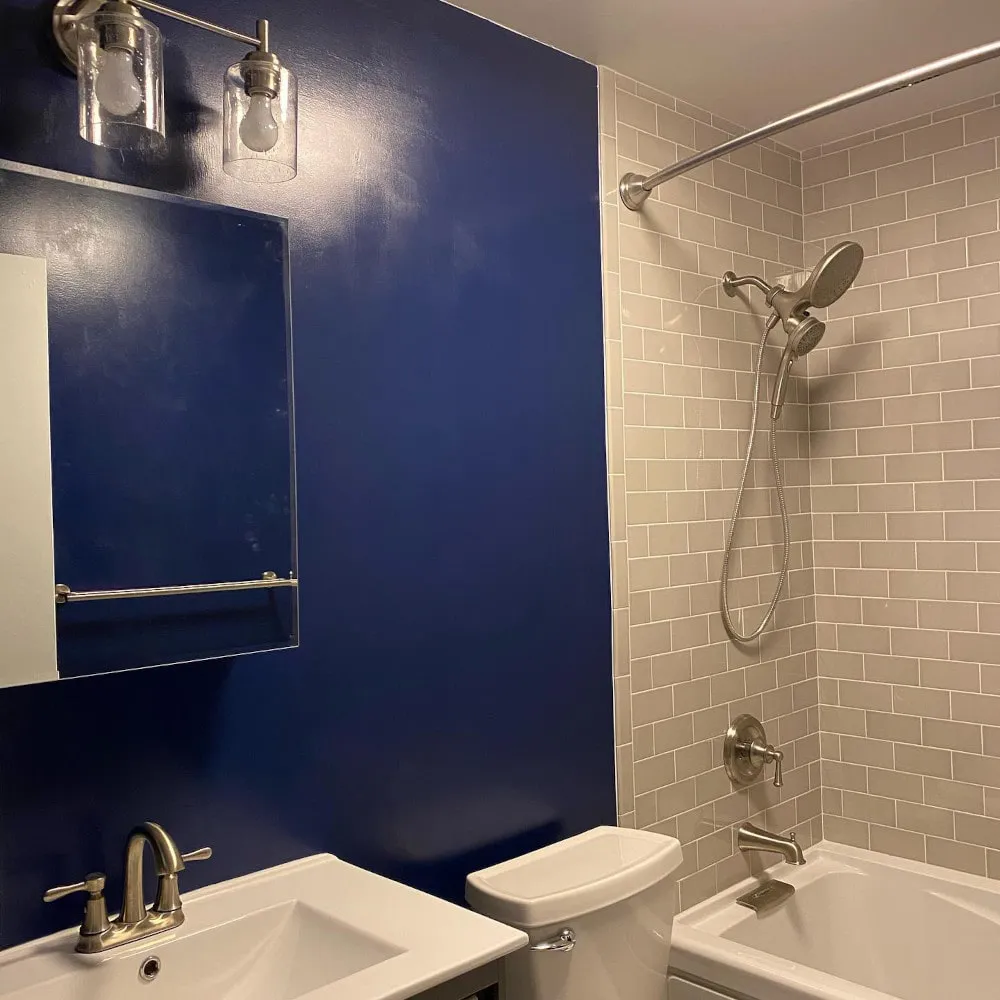 Blue bathroom wall Behr Very Navy M500-7