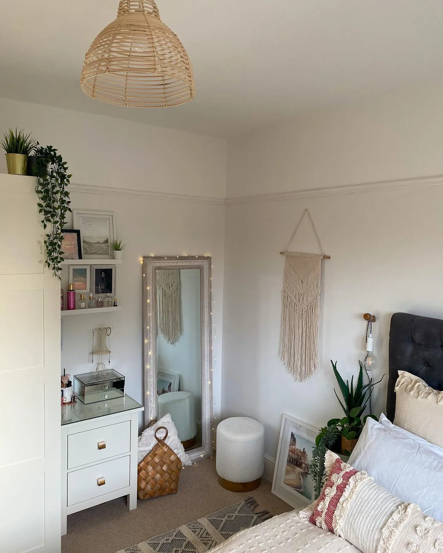 Dulux White Mist boho bedroom 