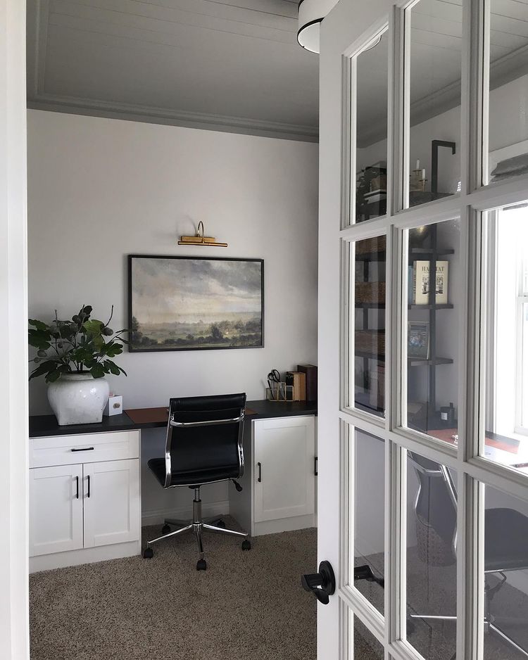 Home Office interior with Sherwin Williams Eider White