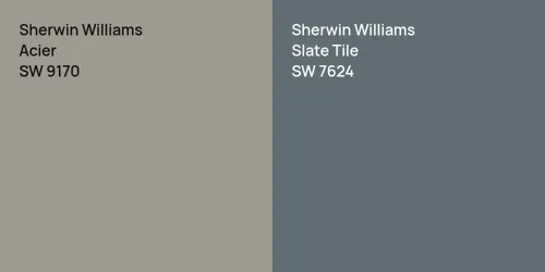 SW 9170 Acier vs SW 7624 Slate Tile