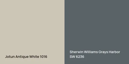 1016 Antique White vs SW 6236 Grays Harbor