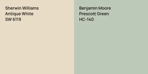 SW 6119 Antique White vs HC-140 Prescott Green