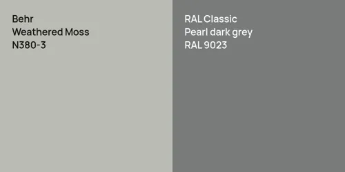 N380-3 Weathered Moss vs RAL 9023 Pearl dark grey