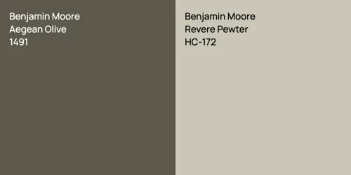 1491 Aegean Olive vs HC-172 Revere Pewter