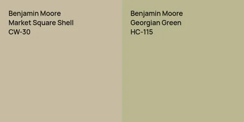 Benjamin Moore Market Square Shell vs. Benjamin Moore Raintree Green ...