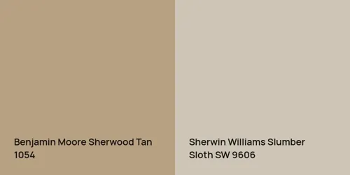 1054 Sherwood Tan vs SW 9606 Slumber Sloth