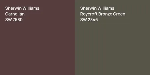 SW 7580 Carnelian vs SW 2846 Roycroft Bronze Green