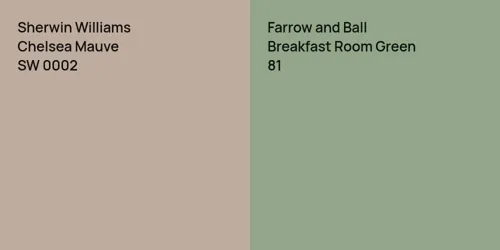 SW 0002 Chelsea Mauve vs 81 Breakfast Room Green