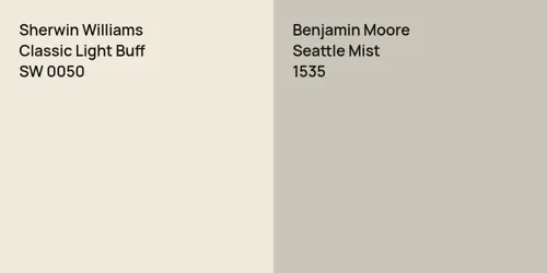 SW 0050 Classic Light Buff vs 1535 Seattle Mist