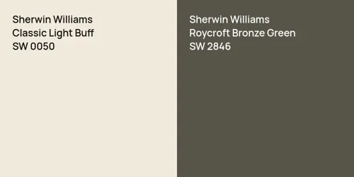 SW 0050 Classic Light Buff vs SW 2846 Roycroft Bronze Green