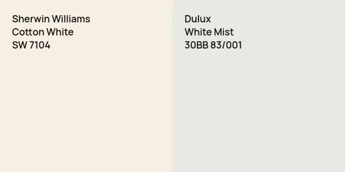 SW 7104 Cotton White vs 30BB 83/001 White Mist