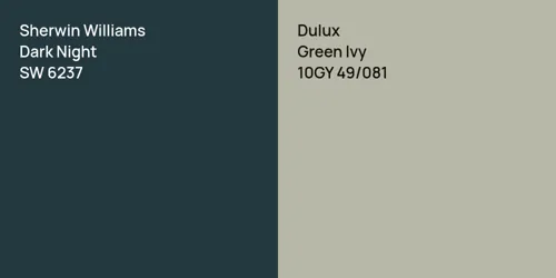 SW 6237 Dark Night vs 10GY 49/081 Green Ivy