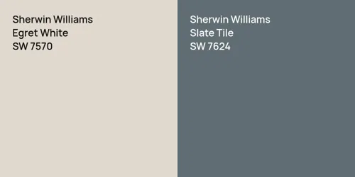 SW 7570 Egret White vs SW 7624 Slate Tile