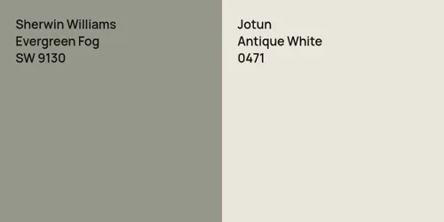 SW 9130 Evergreen Fog vs 0471 Antique White