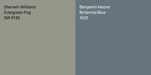 SW 9130 Evergreen Fog vs 1623 Britannia Blue