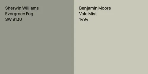 SW 9130 Evergreen Fog vs 1494 Vale Mist