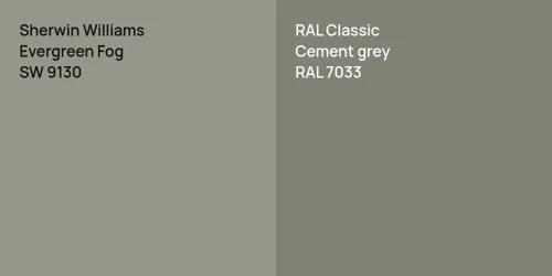 SW 9130 Evergreen Fog vs RAL 7033  Cement grey