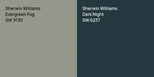 SW 9130 Evergreen Fog vs SW 6237 Dark Night