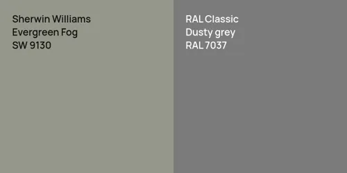 SW 9130 Evergreen Fog vs RAL 7037  Dusty grey