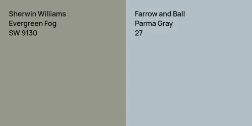 SW 9130 Evergreen Fog vs 27 Parma Gray