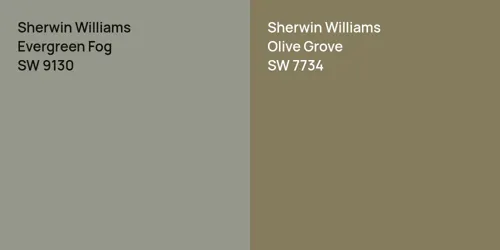 SW 9130 Evergreen Fog vs SW 7734 Olive Grove