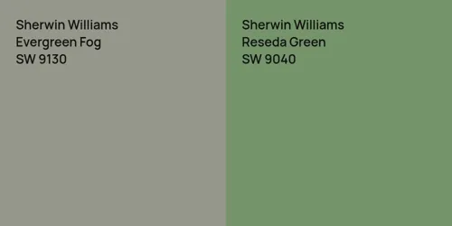 SW 9130 Evergreen Fog vs SW 9040 Reseda Green