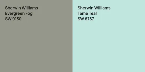 SW 9130 Evergreen Fog vs SW 6757 Tame Teal