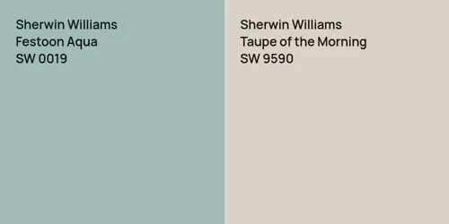 SW 0019 Festoon Aqua vs SW 9590 Taupe of the Morning