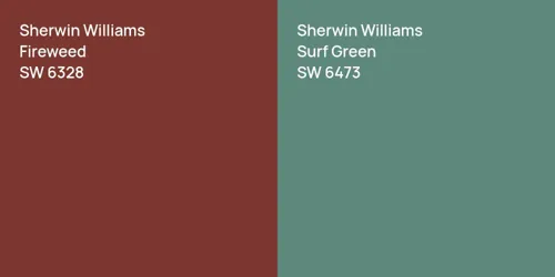 SW 6328 Fireweed vs SW 6473 Surf Green