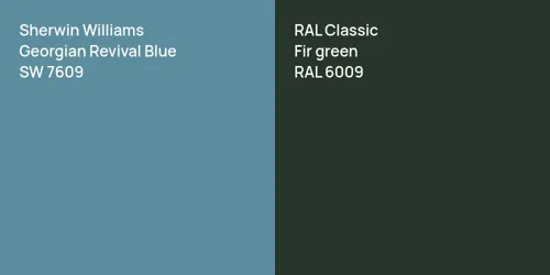 SW 7609 Georgian Revival Blue vs RAL 6009  Fir green