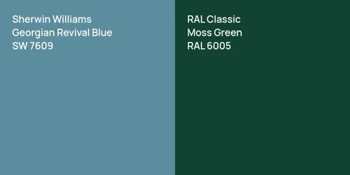 SW 7609 Georgian Revival Blue vs RAL 6005 Moss Green