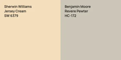 SW 6379 Jersey Cream vs HC-172 Revere Pewter