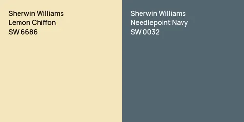 SW 6686 Lemon Chiffon vs SW 0032 Needlepoint Navy