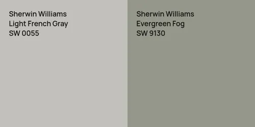 SW 0055 Light French Gray vs SW 9130 Evergreen Fog