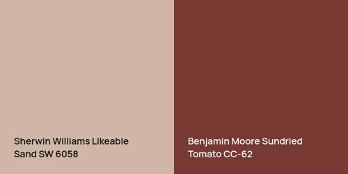 SW 6058 Likeable Sand vs CC-62 Sundried Tomato