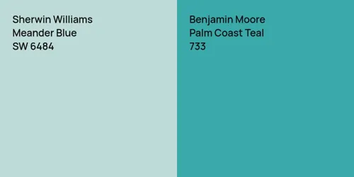 SW 6484 Meander Blue vs 733 Palm Coast Teal