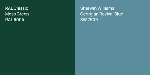 RAL 6005 Moss Green vs SW 7609 Georgian Revival Blue