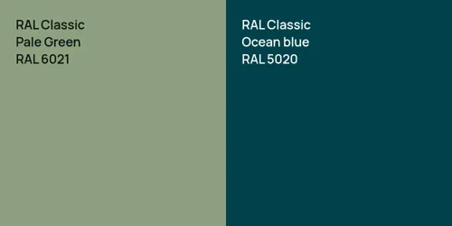 RAL 6021 Pale Green vs RAL 5020  Ocean blue