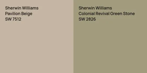 SW 7512 Pavilion Beige vs SW 2826 Colonial Revival Green Stone