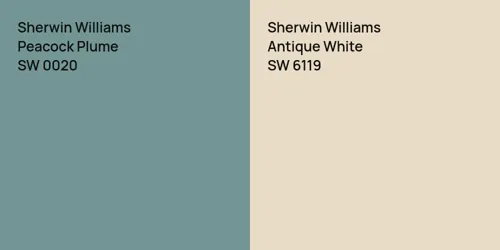 SW 0020 Peacock Plume vs SW 6119 Antique White