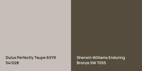 60YR 54/028 Perfectly Taupe vs SW 7055 Enduring Bronze