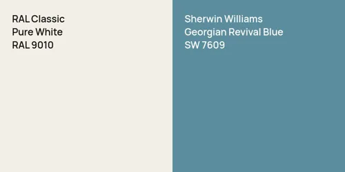 RAL 9010 Pure White vs SW 7609 Georgian Revival Blue