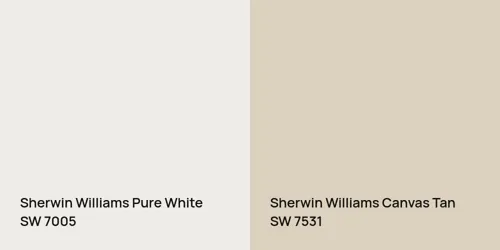 SW 7005 Pure White vs SW 7531 Canvas Tan