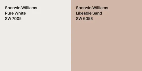 SW 7005 Pure White vs SW 6058 Likeable Sand