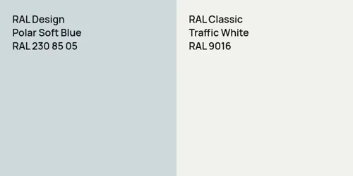 RAL 230 85 05 Polar Soft Blue vs RAL 9016 Traffic White