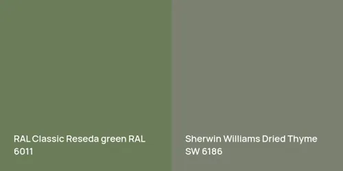 RAL 6011  Reseda green vs SW 6186 Dried Thyme