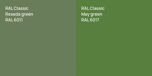 RAL 6011  Reseda green vs RAL 6017  May green