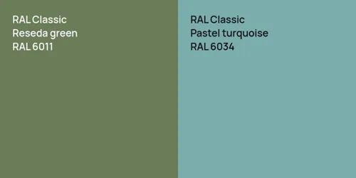 RAL 6011  Reseda green vs RAL 6034  Pastel turquoise