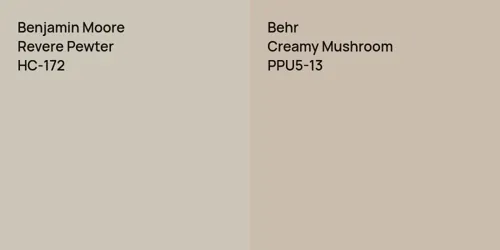 HC-172 Revere Pewter vs PPU5-13 Creamy Mushroom